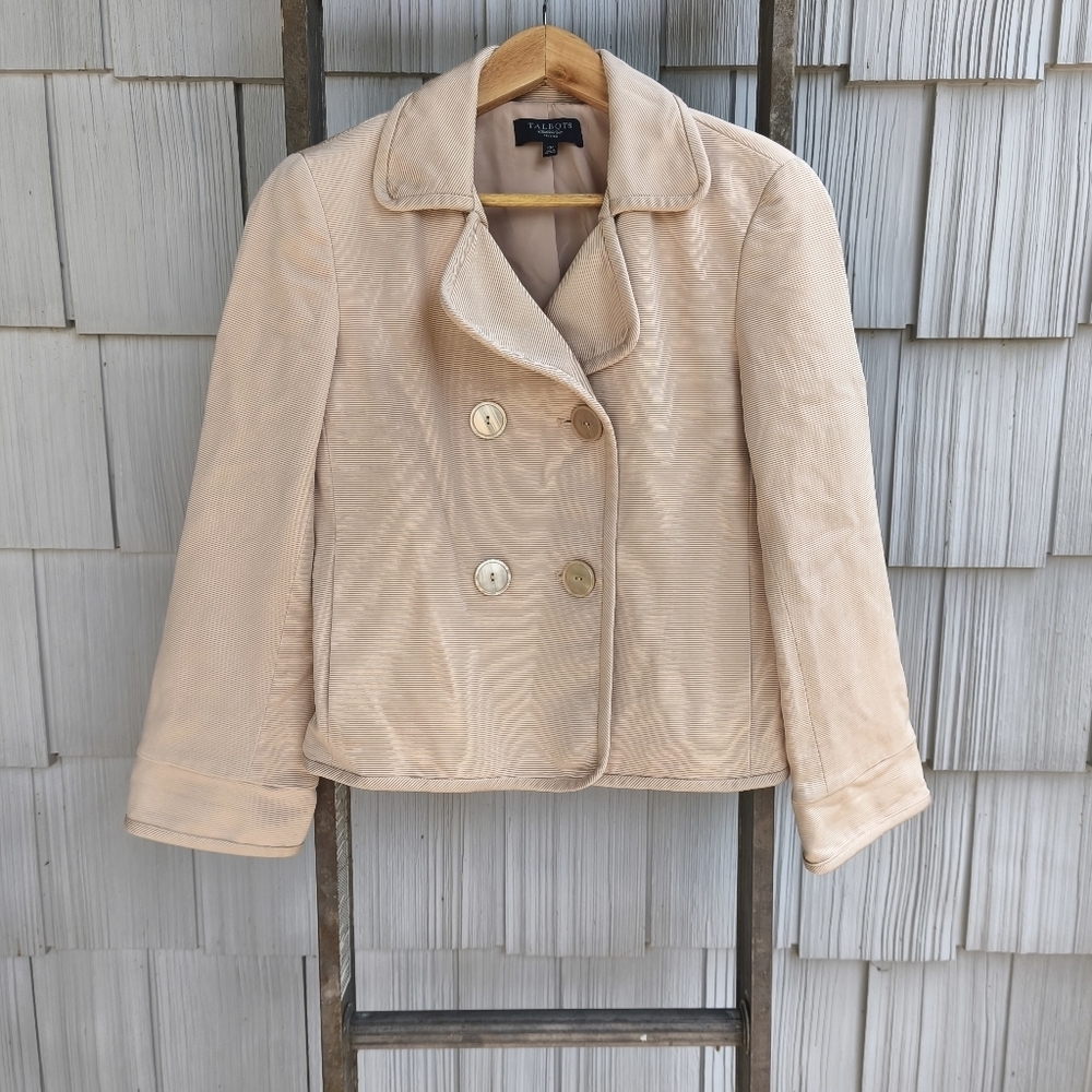 Talbots Cotton Silk Grace Fit Double Breasted Jacket Faille sz 10P Champagne